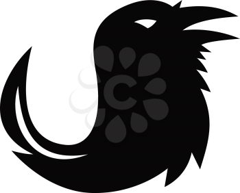 Icon retro style illustration of a silhouette of a crow, common raven, northern raven, or raven with a tail shaped like a quill pen viewed from side on isolated background.