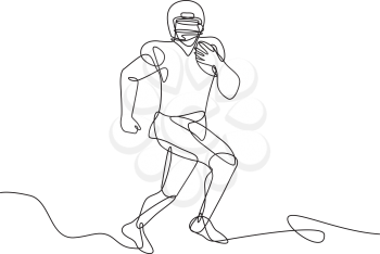 Continuous line drawing illustration of an an American football running back, wide receiver, quarterback or tight end running with ball done in sketch or doodle style. 