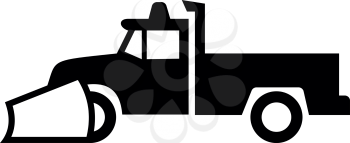 Retro black and white icon sign style illustration of a snow removal equipment or snow plow pick-up truck viewed from side on isolated white background.