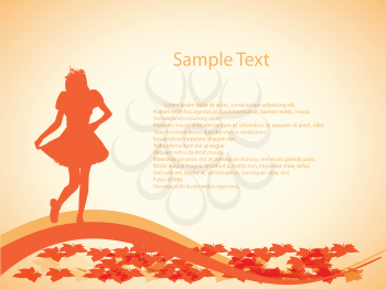 Royalty Free Clipart Image of a Girl Silhouette With Leaves on a Background With Space for Text