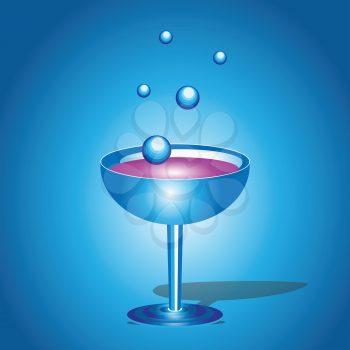 Royalty Free Clipart Image of a Blue Cocktail Glass on Blue
