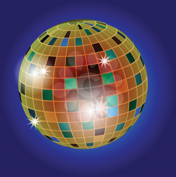 Royalty Free Clipart Image of a Disco Ball on a Blue Background