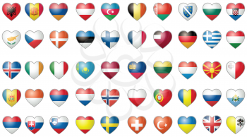 Royalty Free Clipart Image of European Flags on Hearts