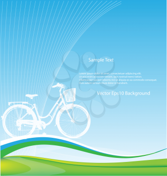 Royalty Free Clipart Image of a Bicycle on a Green and Blue Background
