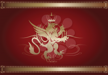 Royalty Free Clipart Image of a Griffon Coat of Arms in Red and Gold
