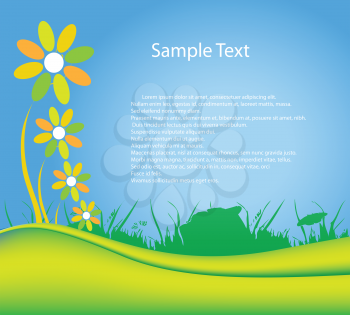 Royalty Free Clipart Image of Flowers on a Blue Background