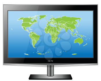 Royalty Free Clipart Image of a TV Screen With a Map