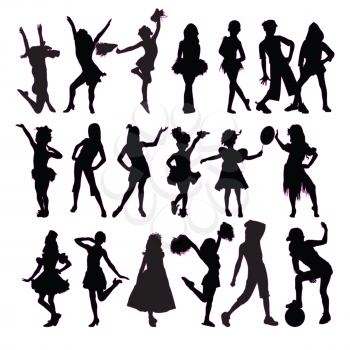 Royalty Free Clipart Image of a Group of Young Girls in Silhouette