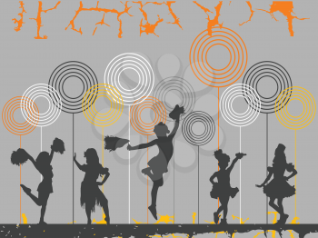Royalty Free Clipart Image of a Young Girls in Silhouette in Various Poses
