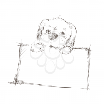 Sketch of a dog holding banner 