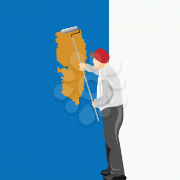 Man Painting a Blue Wall  Illustration 