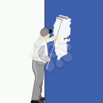 Man Painting a Blue Wall  Illustration 