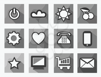Set Of 18 Flat Style Modern Communication and Media Icons Black and White