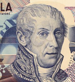 Royalty Free Photo of Alessandro Volta (1745-1827) on 10000 Lire 1984 Banknote from Italy. Italian physicist best known for the development of the first electric cell in 1800.