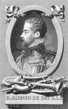 Royalty Free Photo of Alonso de Ercilla (1533-1594) on engraving from the 1800s. Spanish nobleman, soldier and epic poet