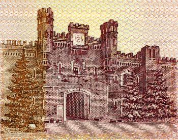 Royalty Free Photo of a Castle on 50 Rublei 2000 Banknote From Belarus