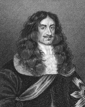 Royalty Free Photo of Charles II (1630-1685) on engraving from the 1800s. King of England, Scotland and Ireland durong 1660-1685. Engraved by E.Scriven and published by E.Jeffery in 1808.