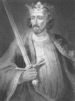 Royalty Free Photo of Edward I (1239-1307) on engraving from the 1800s. King of England during 1272-1307. Published in London by J.S.Virtue.