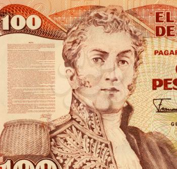 Royalty Free Photo of General Antonio Narino on 100 Pesos 1991 Banknote from Colombia. He was one of the early political and military leaders of the independence movement in Colombia.