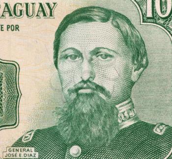 Royalty Free Photo of General Jose Edubigis Diaz on 100 Guarani 1982 Banknote from Paraguay