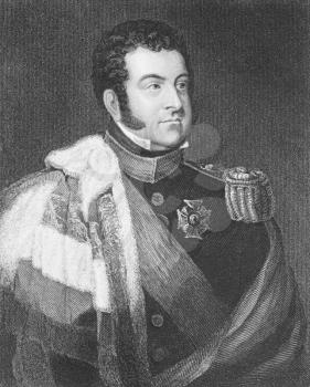Royalty Free Photo of George FitzClarence, 1st Earl of Munster (1794-1842) on engraving from the 1800s. Engraved by W.H.Cook after a painting by J.Atkinson and published by Fisher, Son & Co, London in