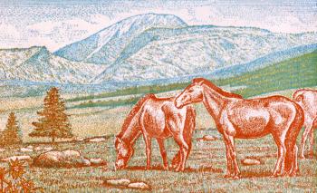 Royalty Free Photo of Horses on 20 Tugrik 1993 Banknote from Mongolia