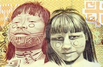 Royalty Free Photo of Aboriginal Children on 1000 Cruzeiros Banknote from Brazil
