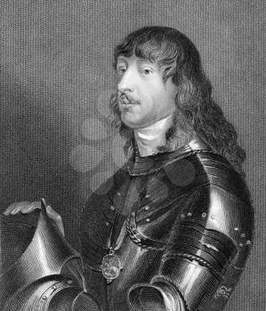 Royalty Free Photo of James Stanley, 7th Earl of Derby (1607-1651) on engraving from the 1800s. Supporter of the Royalist cause in the English Civil War. Engraved by H.Robinson from a painting by Vand