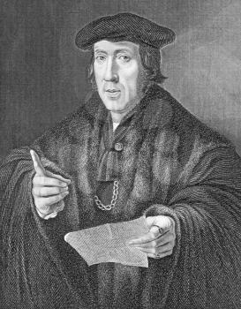 Royalty Free Photo of John More (1451-1530) on engraving from the 1800s. Lawyer and later judge, the father of Thomas More