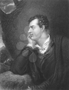 Royalty Free Photo of Lord Byron (1788-1824) on engraving from the 1800s. One of the greatest British poets and leading figures in the Greek war of independence against the Ottoman Empire. Engraved by
