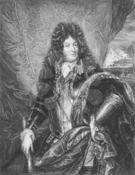 Royalty Free Photo of Louis XIV of France (1638 -1715) on engraving from 1886. King of France from 1643 to 1715. Engraved by W.Greatbatch and published in London by Richard Bentley & Son in 1886.