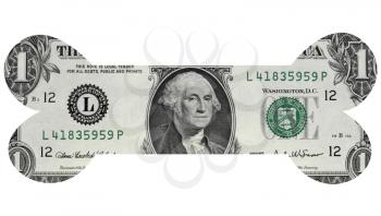 Royalty Free Photo of a One Dollar American Bill in the Shape of a Bone