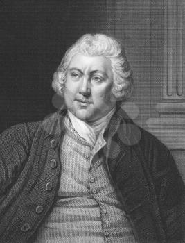 Royalty Free Photo of Richard Arkwright (1733-1792) on engraving from the 1800s. The creator of modern factory
system thanks to his mechanical and organisation abilities. Engraved by Posselwhite and 