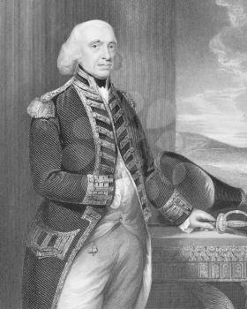 Royalty Free Photo of Richard Howe, 1st Earl Howe (1726-1799) on engraving from the 1800s. British naval officer, notable for his service during the American War of Independence and French Revolutiona
