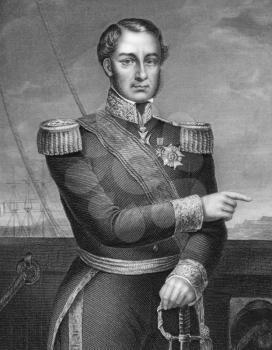 Ferdinand-Alphonse Hamelin (1796-1864) on engraving from 1800s. French admiral. Drawn and engraved by D.J.Pound and published by the London Printing and Publishing Company.