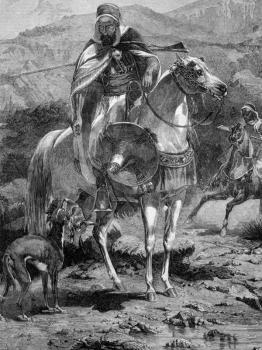 Hare hunting in Algeria on engraving from 1860 published in Illustrated Times.