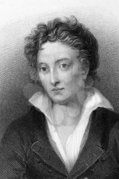 Percy Bysshe Shelley (1792-1822) on engraving from 1833. One of the major English Romantic poets. Engraved by W.Finden and published by J.Murray.
