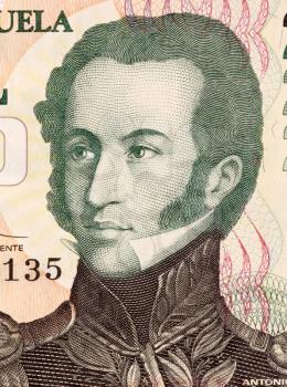 Antonio Jose De Sucre (1795-1830) on 2000 Bolivares 1998 Banknote from Venezuela. Venezuelan independence leader and one of Simon Bolivar's closest friends, generals and statesmen.