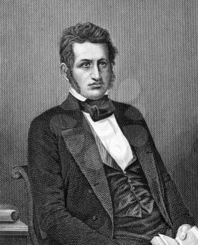 Friedrich Christoph Dahlmann (1785-1860) on engraving from 1859. German historian and politician. Engraved by Wolf and published in Meyers Konversations-Lexikon, Germany,1859.