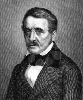 Jakob Philipp Fallmerayer (1790-1861) on engraving from 1859. Tyrolean traveller, journalist, politician and propagandist. Engraved by Nordheim and published in Meyers Konversations-Lexikon, Germany,1