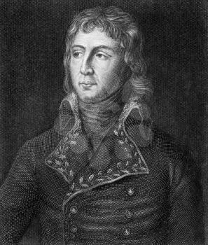 Louis Desaix (1768-1800) on engraving from 1859.  French general and military leader. Engraved by unknown artist and published in Meyers Konversations-Lexikon, Germany,1859.