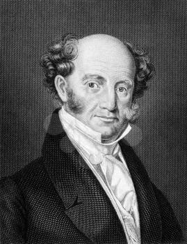 Martin Van Buren (1782-1862) on engraving from 1859. 8th President of the United States during 1837-1841. Engraved by unknown artist and published in Meyers Konversations-Lexikon, Germany, 1859.