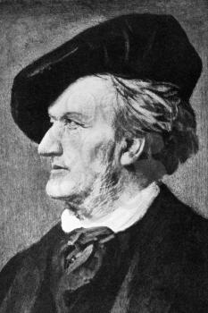 Richard Wagner (1813-1883) on engraving from 1908. German composer, conductor, theatre director and polemicist best known for his operas. Engraved by unknown artist and published in The world's best 