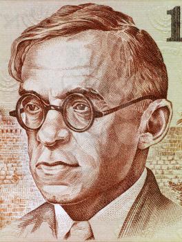 Ze'ev Jabotinsky (1880-1940) on 100 Sheqalim 1979 Banknote from Israel. Revisionist nationalist leader, author, orator, soldier and founder of the Jewish Self-Defense Organization in Odessa.