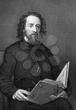 Alfred Lord Tennyson (1809-1892) on engraving from 1872. Poet Laureate of Great Britain and Ireland during Queen Victoria's reign. One of the most popular British poets. Engraved after a painting by A