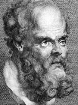Socrates (469BC-399BC) on engraving from 1788. 
Classical Greek Athenian philosopher. Considered one of the founders of Western philosophy. Engraved by T.Trotter after Peter Paul Rubens and published 