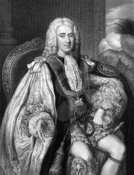 Thomas Pelham-Holles, 1st Duke of Newcastle (1693-1768) on engraving from 1832. British Whig statesman. Prime minister of Great Britain during 1757-1762. Engraved by W.Holl and published in ''Portrait