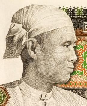 General Aung San (1915-1947) on 75 Kyats 1985 Banknote from Burma. Burmese revolutionary, nationalist and founder of the modern Burmese army.