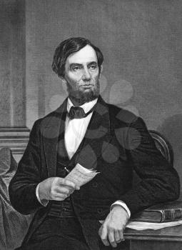 Abraham Lincoln (1809-1865) on engraving from 1873.  16th president of the United States. Engraved by unknown artist and published in ''Portrait Gallery of Eminent Men and Women with Biographies'',USA