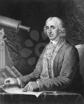 David Rittenhouse (1732-1796) on engraving from 1835. American astronomer, inventor, clockmaker, mathematician, surveyor, scientific instrument craftsman and public official. Engraved by J.B.Longacre 
